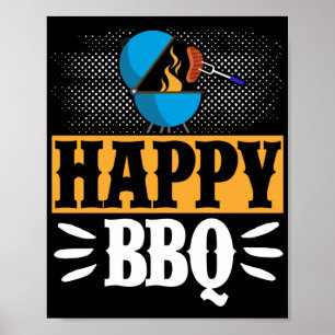 Póster Happy BBBQ Smoker Grill Barbecue Carnes a la parri
