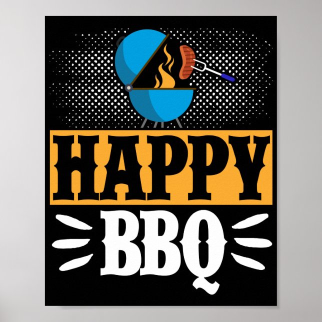 Póster Happy BBBQ Smoker Grill Barbecue Carnes a la parri (Frente)