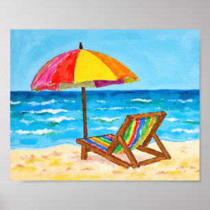 Póster Happy Beach Chair Rainbow Watercolor