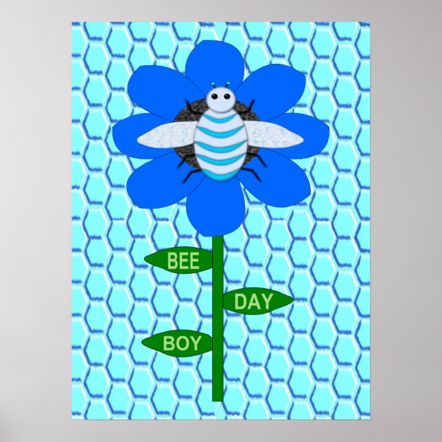 Póster Happy Bee Day Boy Blue Birthday Bumblebee (Frente)