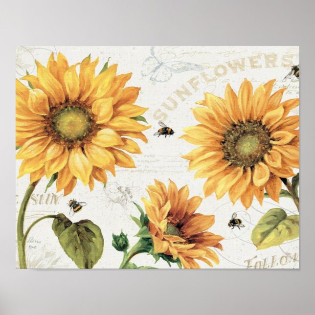 Póster Happy Bees and Yellow Sunflowers Three (Frente)
