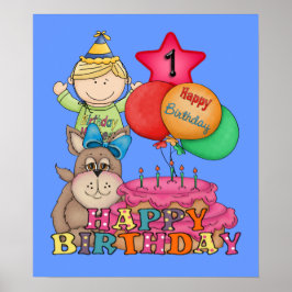 Póster Happy Birthday Balloons Boy 1 Year Old