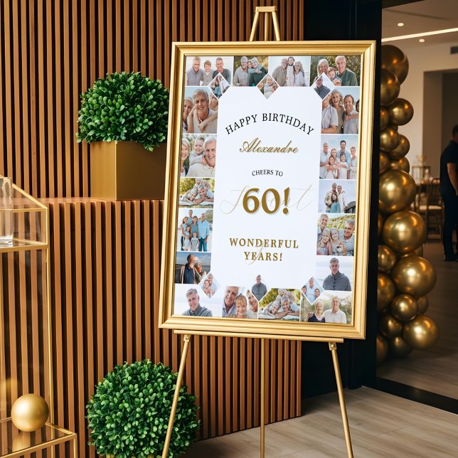 Póster Happy Birthday Cheers To 60 Years Photo Collage (Happy Birthday Cheers To 60 Years Photo Collage Poster)