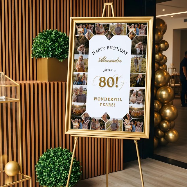 Póster Happy Birthday Cheers To 80 Years Photo Collage (Happy Birthday Cheers To 80 Years Photo Collage Poster)