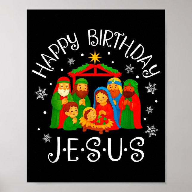 Póster Happy Birthday Jesus Christmas Pajamas Xmas Squad  (Frente)