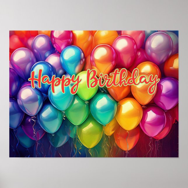 Póster Happy Birthday Rainbow Balloons (Frente)