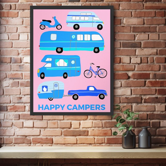 Póster HAPPY CAMPERS! Campervan Vanlife RV Trailer Pink (HAPPY CAMPERS! Campervan Vanlife RV Trailer Pink Poster
)
