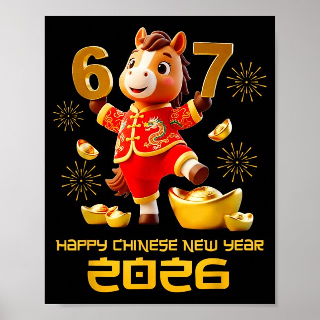Póster Happy Chinese New Year 2026 Funny Horse 6 7 Meme 6 (Frente)