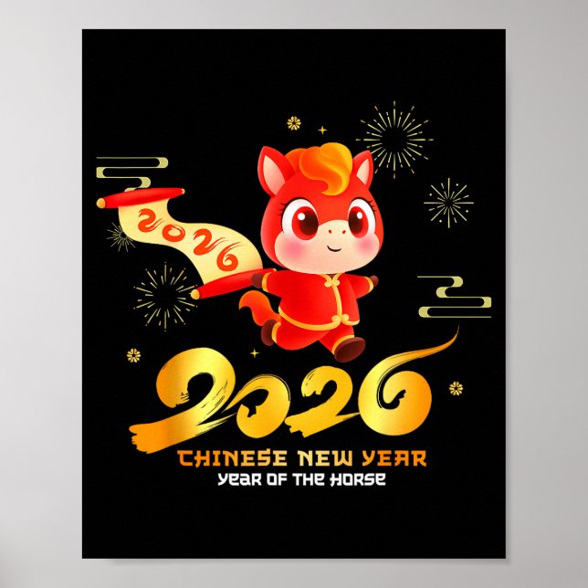 Póster Happy Chinese New Year Of Horse Cartoon Cute For K (Frente)