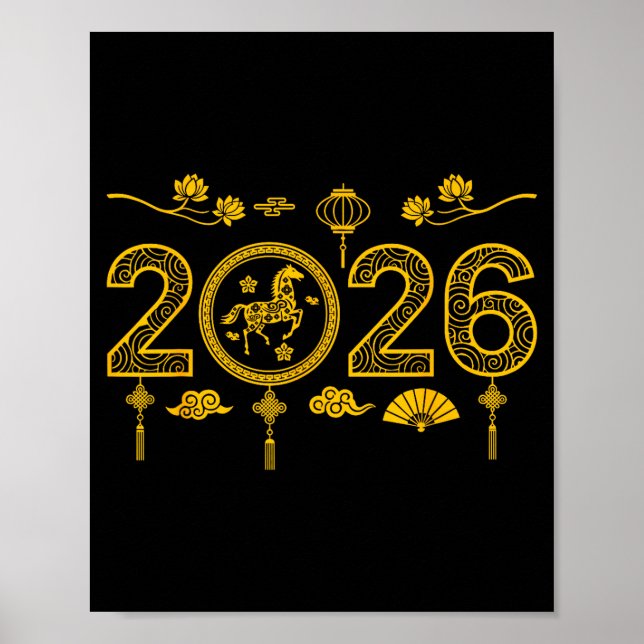 Póster Happy Chinese New Year Of The Horse 2026 Lunar Out (Frente)