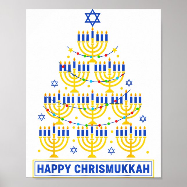 Póster Happy Chrismukkah Hanukkah Light Tree Jewish Holid (Frente)