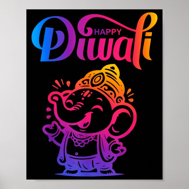 Póster Happy Diwali Deepavali Hindu Indian Festival Of Li (Frente)