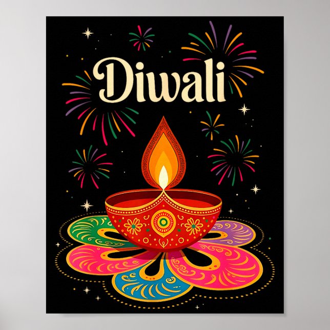 Póster Happy Diwali Deepavali Hindu Indian Festival Of Li (Frente)