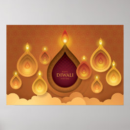 Póster Happy Diwali Papercut Deepas