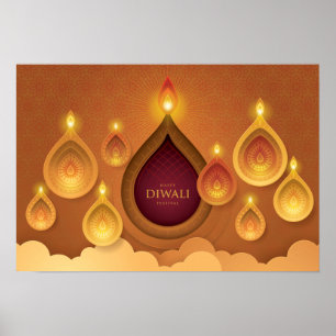 Póster Happy Diwali Papercut Deepas