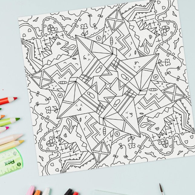Póster Happy Doodles: Origami Dinosaur Land Coloring Page (Subido por el creador)