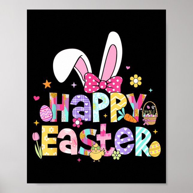 Póster Happy Easter 2026 Cute Bunny Rabbit Easter Day Wom (Frente)