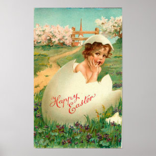 Póster Happy Easter Baby Vintage