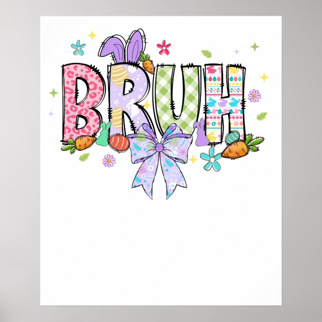 Póster happy easter bow bunny bruh, retro, vintage (Frente)