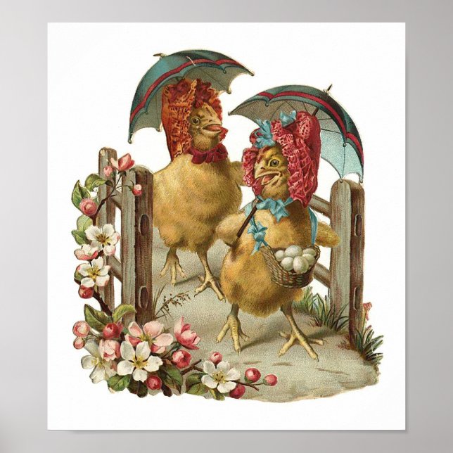 Póster Happy Easter Hens Vintage (Frente)
