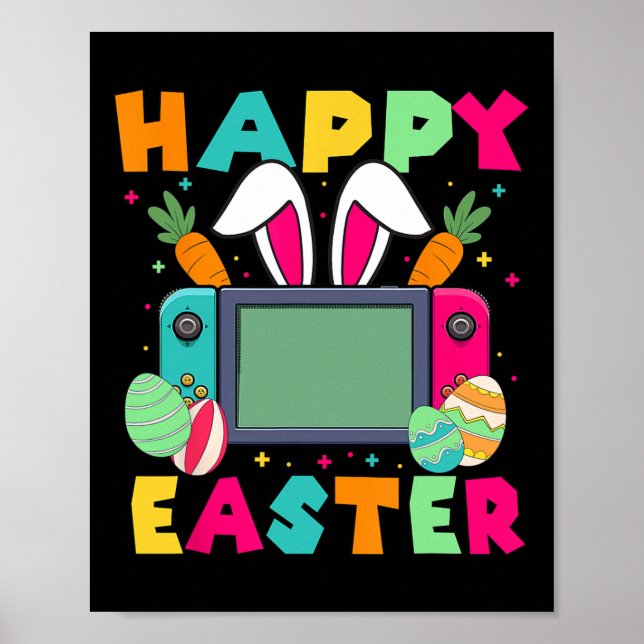 Póster Happy Easter Video Game Bunny Gaming Controller Ga (Frente)