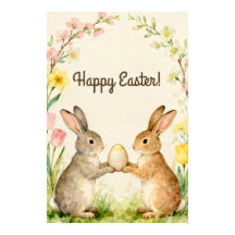 Happy Easter Vintage Bunnies with Egg
