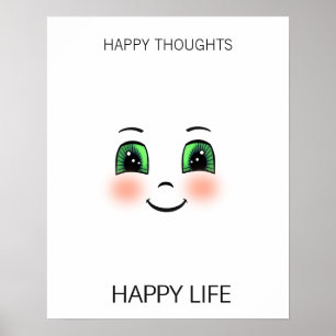 Póster Happy face & happy thoughts bring happy life