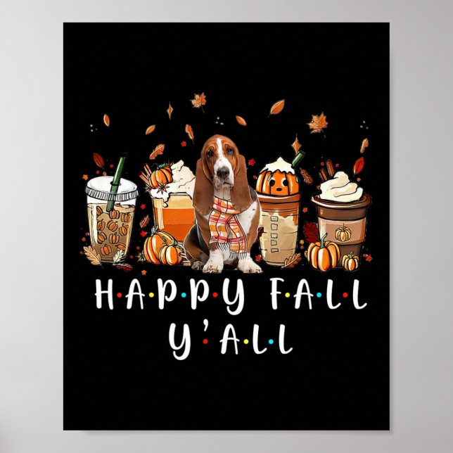 Póster Happy Fall Y'all Basset Hound Dog Coffkin F (Frente)