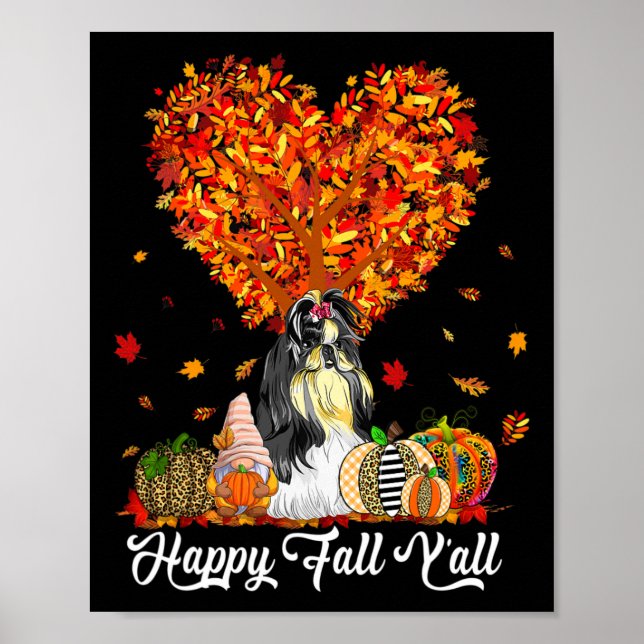 Póster Happy Fall Y'all Funny Shih Tzu Autumn Pumpkins (Frente)