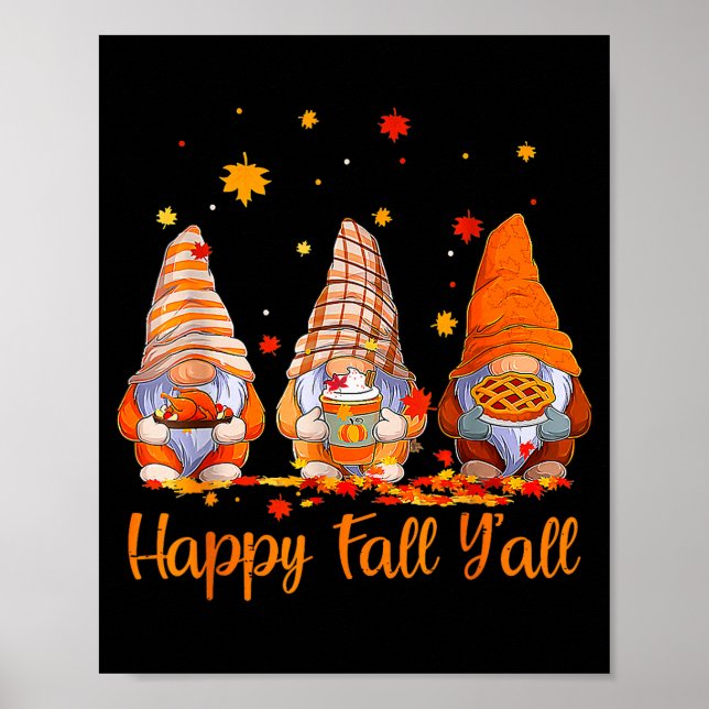 Póster Happy Fall Y'all Gnome Pumpkin Autumn Thanksgiving (Frente)