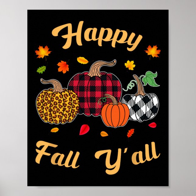 Póster Happy Fall Y'all Leafs Fall Otoño Pumpkin Women G (Frente)
