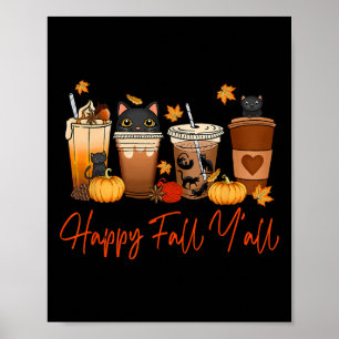 Póster Happy Fall Y'all Otoño Black Cat Fall Pumpkin Spi