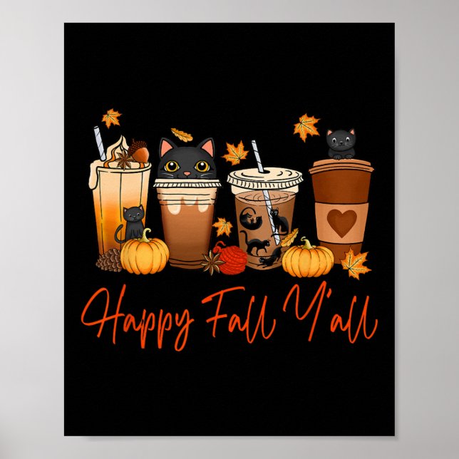 Póster Happy Fall Y'all Otoño Black Cat Fall Pumpkin Spi (Frente)