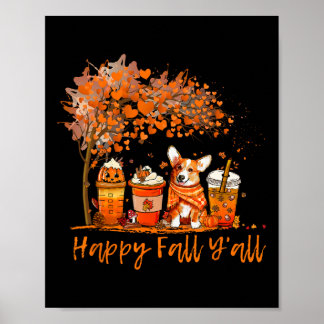Póster Happy Fall Y'all Otoño Corgi Halloween Pumpkin Sp
