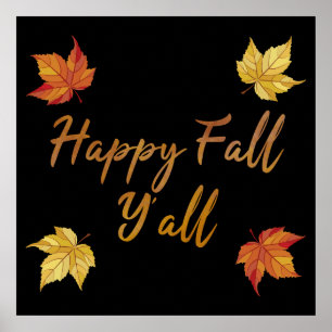 Póster Happy Fall Y'all Otoño Maple Leaf