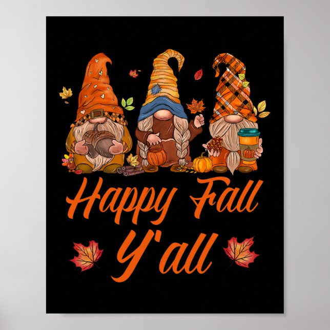 Póster Happy Fall Y'all Pumpkin Spice Fall Autumes Gnomes (Frente)