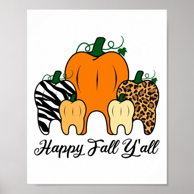 Póster Happy Fall Y'all Pumpkin Tooth Leopardo Zebra Hall (Frente)