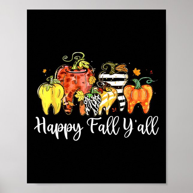 Póster Happy Fall Y'all Pumpkin Tooth Lepard Zebra Hallow (Frente)