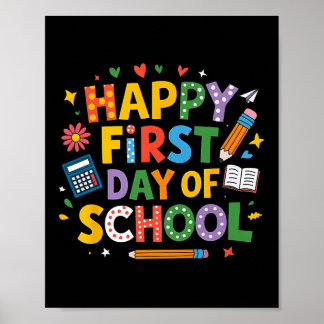 Póster Happy First Day Of School Pencil Teacher Kids Back
