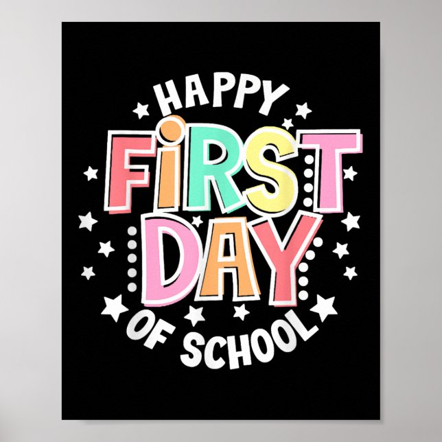 Póster Happy First Day Of School Retro Groovy Back To Sch (Frente)