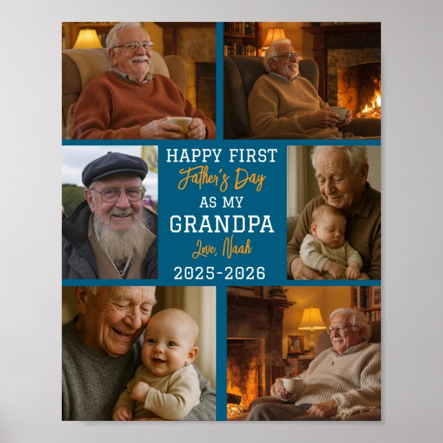 Póster Happy First Grandpa Day Photo Collage (Frente)