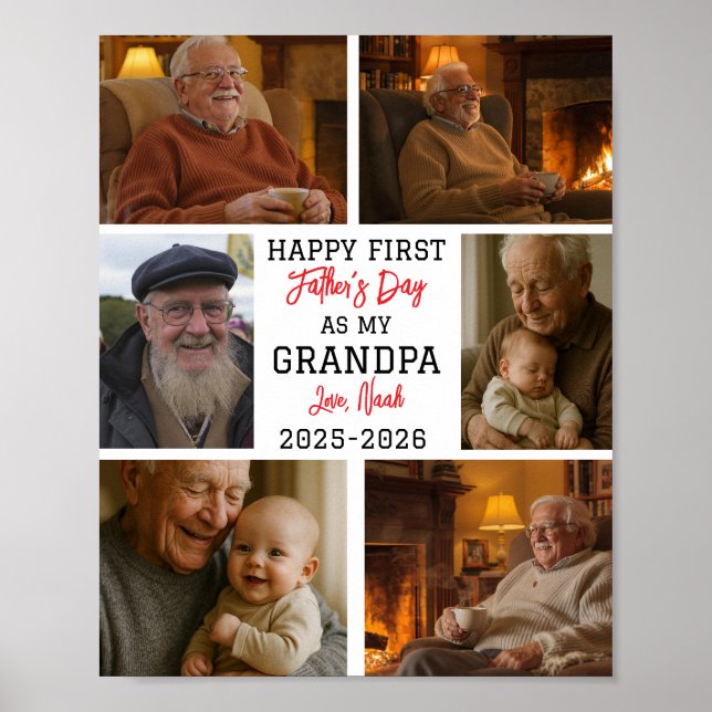 Póster Happy First Grandpa Day Photo Collage (Frente)