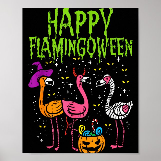 Póster Happy Flamingoween Y Flamingos Funny Halloween Cos (Frente)