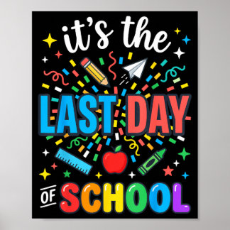 Póster Happy Funny Retro Teacher Student Summer Last Day