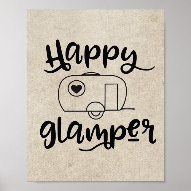 Póster Happy Glamper Camping RV Typography Home Decour (Frente)