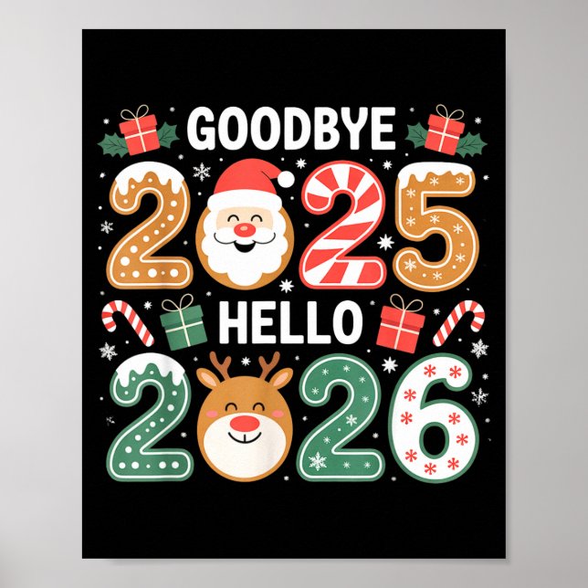 Póster Happy Goodbye 2025 Hello 2026 Festive New Year Loo (Frente)