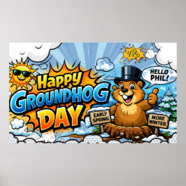 Póster Happy Groundhog Day  Funny Backdrop