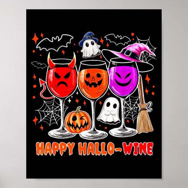 Póster Happy Hallo-wine Funny Halloween Gl Wine Drinking  (Frente)