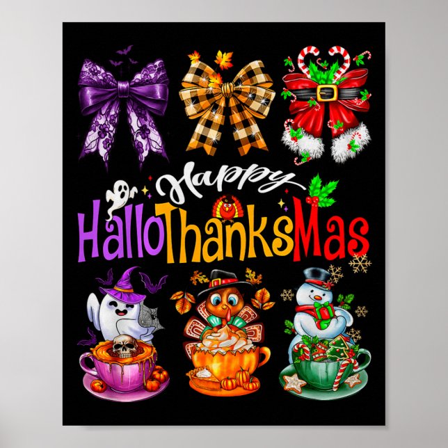 Póster Happy Hallothanksmas Coquette Bow Coffee Latte Can (Frente)