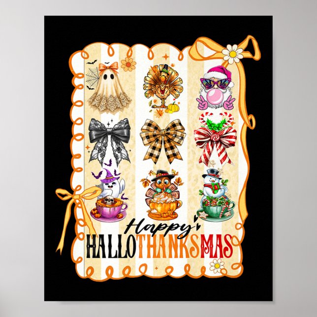 Póster Happy Hallothanksmas Coquette Bow Halloween Thanks (Frente)